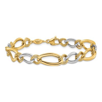 14K Two-Tone Gold 8mm Hollow Fancy Oval Curb Link Chain Bracelet – view 3