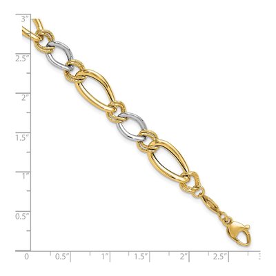 14K Two-Tone Gold 8mm Hollow Fancy Oval Curb Link Chain Bracelet – view 4