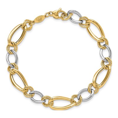 14K Two-Tone Gold 8mm Hollow Fancy Oval Curb Link Chain Bracelet – view 5