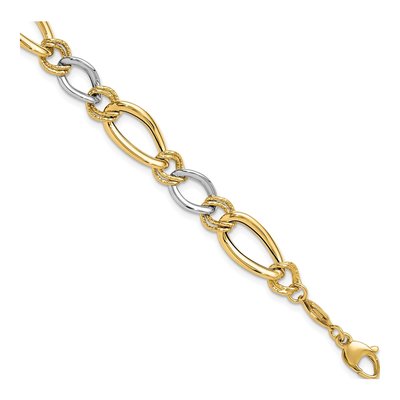 14K Two-Tone Gold 8mm Hollow Fancy Oval Curb Link Chain Bracelet