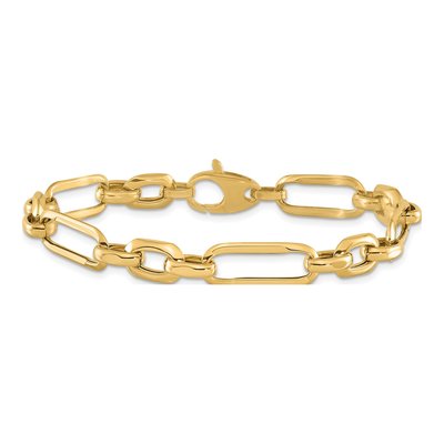14K Yellow Gold 7.82mm Hollow Fancy Figaro Link Chain Bracelet – view 4