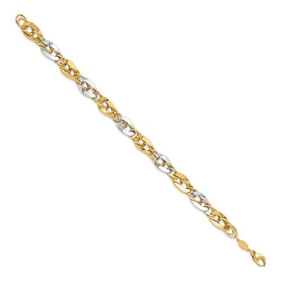 14K Two-Tone Gold 8.25mm Hollow Double Curb Fancy Link Chain Bracelet – view 3