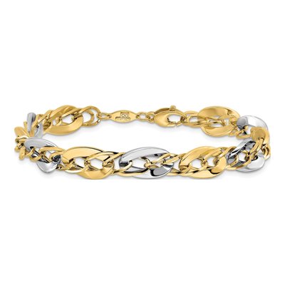 14K Two-Tone Gold 8.25mm Hollow Double Curb Fancy Link Chain Bracelet – view 4