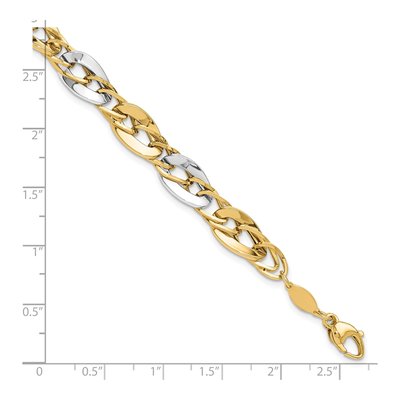 14K Two-Tone Gold 8.25mm Hollow Double Curb Fancy Link Chain Bracelet – view 5