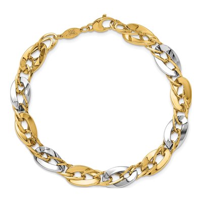 14K Two-Tone Gold 8.25mm Hollow Double Curb Fancy Link Chain Bracelet – view 6