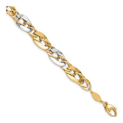 14K Two-Tone Gold 8.25mm Hollow Double Curb Fancy Link Chain Bracelet