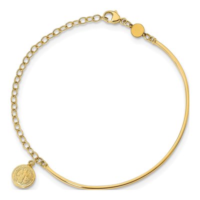 14K Yellow Gold St Benedict Medal Half- Bangle Bracelet