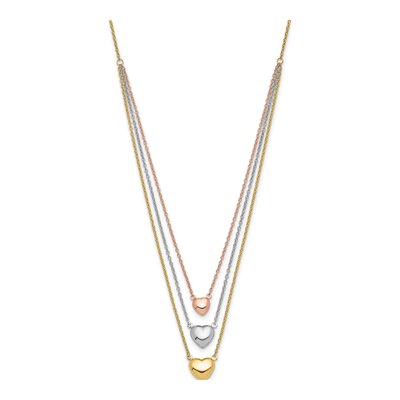 14K Tri-Color Gold Three Hearts Layered Necklace – view 3