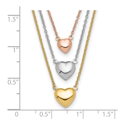 14K Tri-Color Gold Three Hearts Layered Necklace – view 4