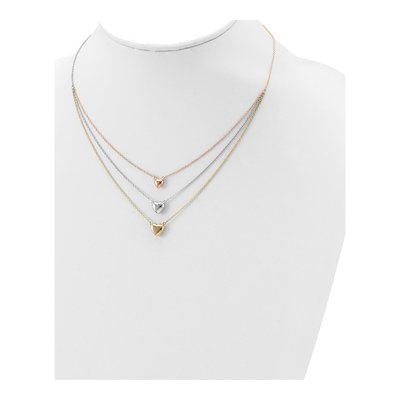 14K Tri-Color Gold Three Hearts Layered Necklace – view 5