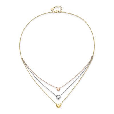 14K Tri-Color Gold Three Hearts Layered Necklace – view 6