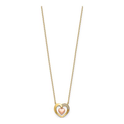 14K Two-Tone Gold CZ Heart-In-Heart Pendant Necklace – view 3