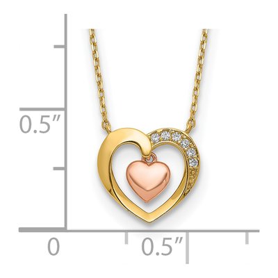 14K Two-Tone Gold CZ Heart-In-Heart Pendant Necklace – view 4