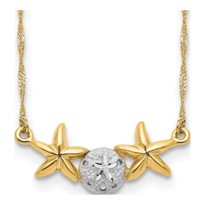 14K Yellow Gold Sand Dollar Starfish Necklace