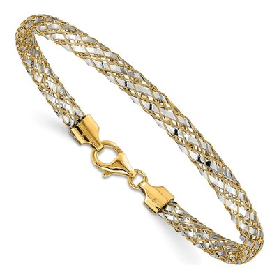 14K Yellow Gold 5.3mm Hollow Woven Mesh Fancy Link Chain Bracelet