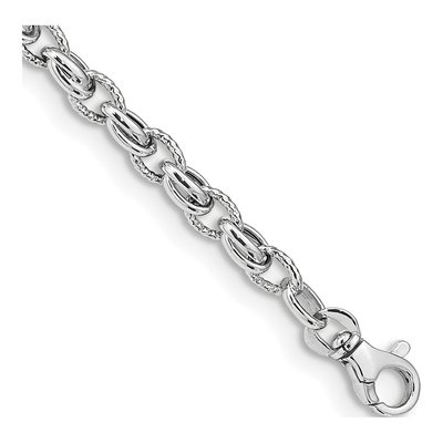 14K White Gold 6mm Hollow Fancy Link Chain Bracelet