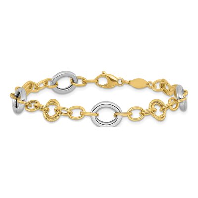 14K Two-Tone Gold 9.04mm Fancy Circles Cable Chain Bracelet – view 3