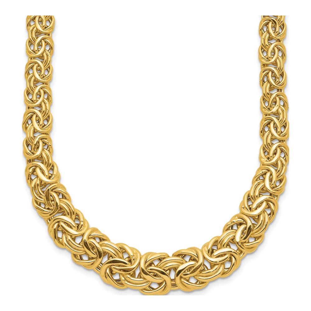 14K Yellow Gold 11.26mm Flat Graduated Byzantine Chain