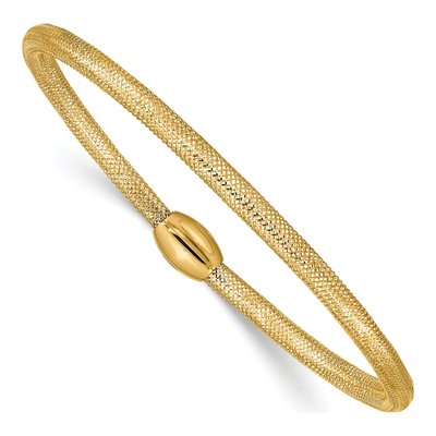 14K Yellow Gold 3mm Hollow Woven Stretch Mesh Chain Bracelet