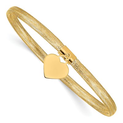 14K Yellow Gold Heart Mesh Stretch Bracelet