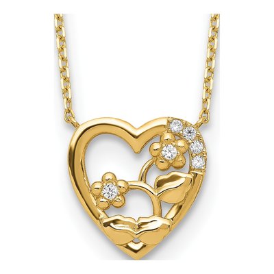 14K Yellow Gold CZ Heart Necklace