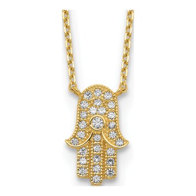 14K Yellow Gold CZ Hamas Necklace