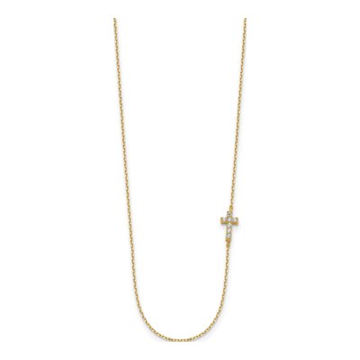 14K Yellow Gold CZ Sideways Cross Necklace – view 3