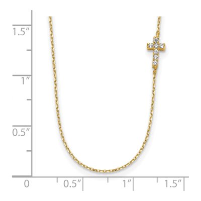 14K Yellow Gold CZ Sideways Cross Necklace – view 4