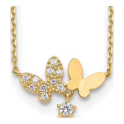 14K Yellow Gold CZ Butterfly Star Necklace