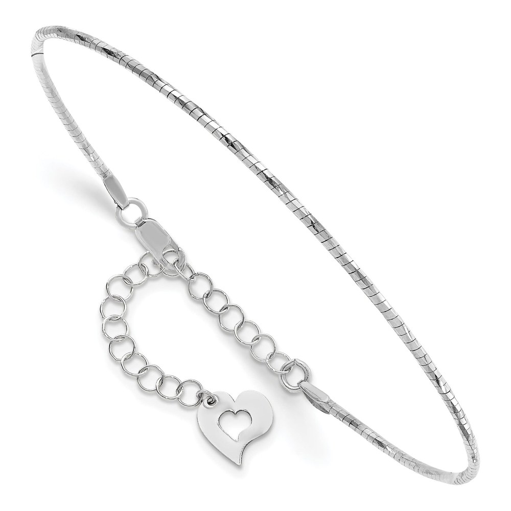 14K White Gold Polished W/2In. Ext. Round Twisted Omega Bracelet
