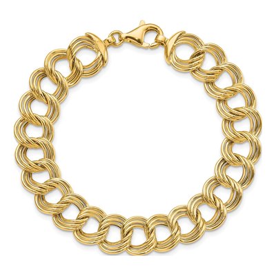 14K Yellow Gold 11.8mm Fancy Triple Link Chain Bracelet – view 5