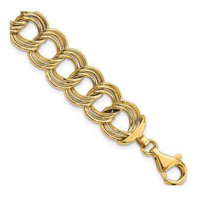 14K Yellow Gold 11.8mm Fancy Triple Link Chain Bracelet