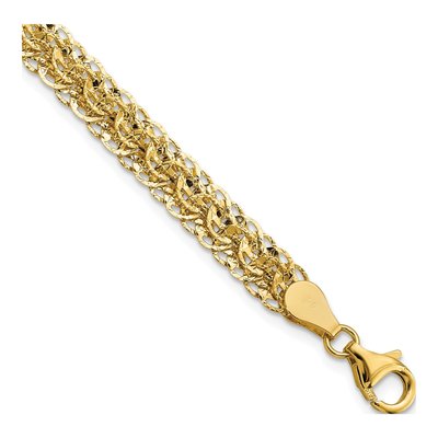 14K Yellow Gold 6.5mm Diamond-Cut Fancy Link Chain Bracelet