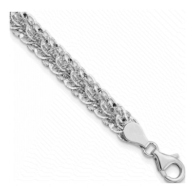 14K White Gold 6.5mm Diamond-Cut Fancy Link Chain Bracelet