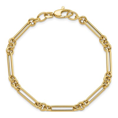 14K Yellow Gold 5.2mm Figaro Fancy Link Chain Bracelet – view 5