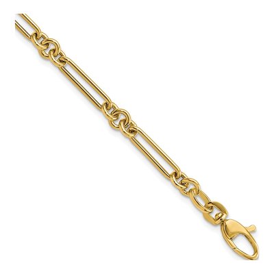 14K Yellow Gold 5.2mm Figaro Fancy Link Chain Bracelet