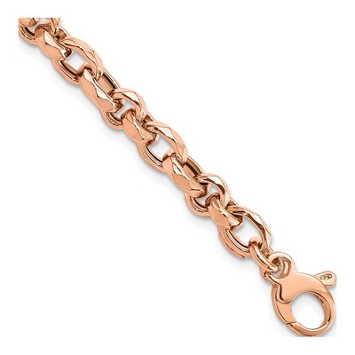 14K Rose Gold 6.3mm Faceted Link Chain Bracelet