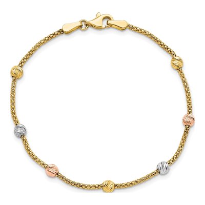 14K Tri-Color Gold Beaded Mesh Station Bracelet – view 5