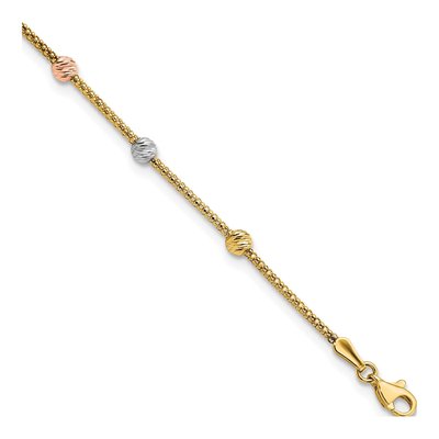 14K Tri-Color Gold Beaded Mesh Station Bracelet
