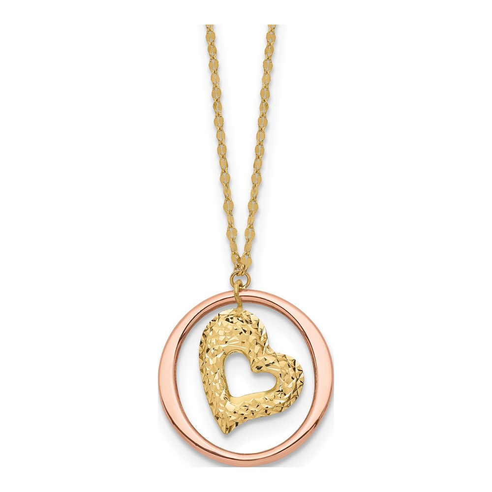 14K Two-Tone Gold Heart Open Circle Necklace