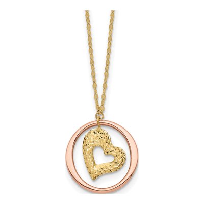 14K Two-Tone Gold Heart Open Circle Necklace