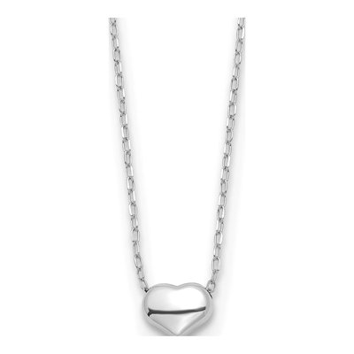 14K White Gold Puffed Heart Necklace