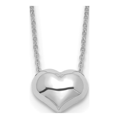 14K White Gold Puffed Heart Necklace