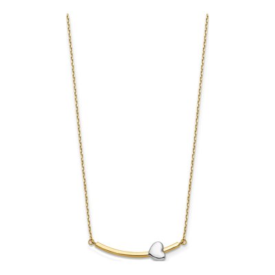 14K Two-Tone Gold Curved Bar Heart Necklace – view 3