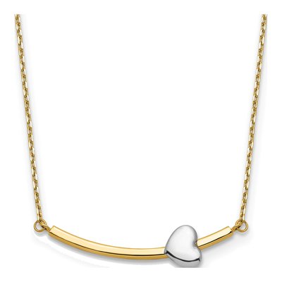 14K Two-Tone Gold Curved Bar Heart Necklace