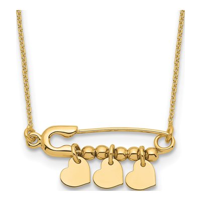 14K Yellow Gold Safety Pin Heart Necklace