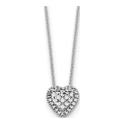 14K White Gold Diamond-Cut Heart Necklace