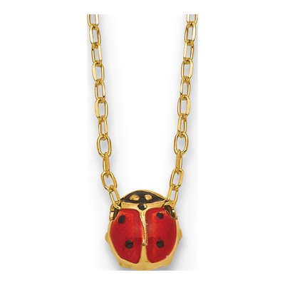 14K Yellow Gold Enameled Small Ladybug Necklace