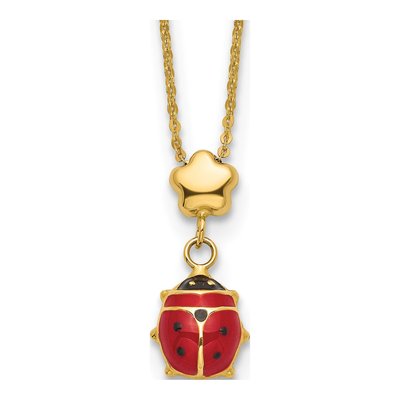 14K Yellow Gold Enameled Ladybug Necklace