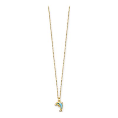 14K Yellow Gold Enameled Dolphin Necklace – view 3